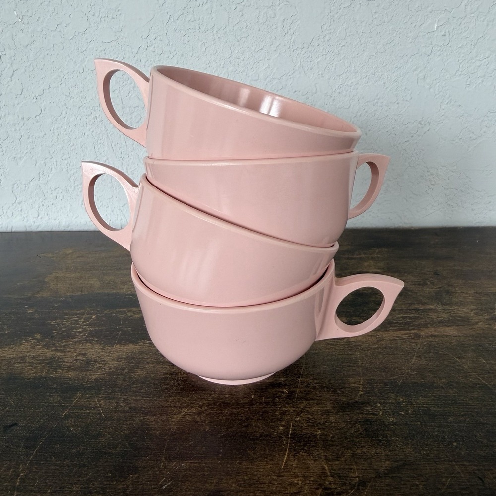 Vintage Miramar Melmac Pink Melamine Tea‎ Set 4 Cups MCM Blush